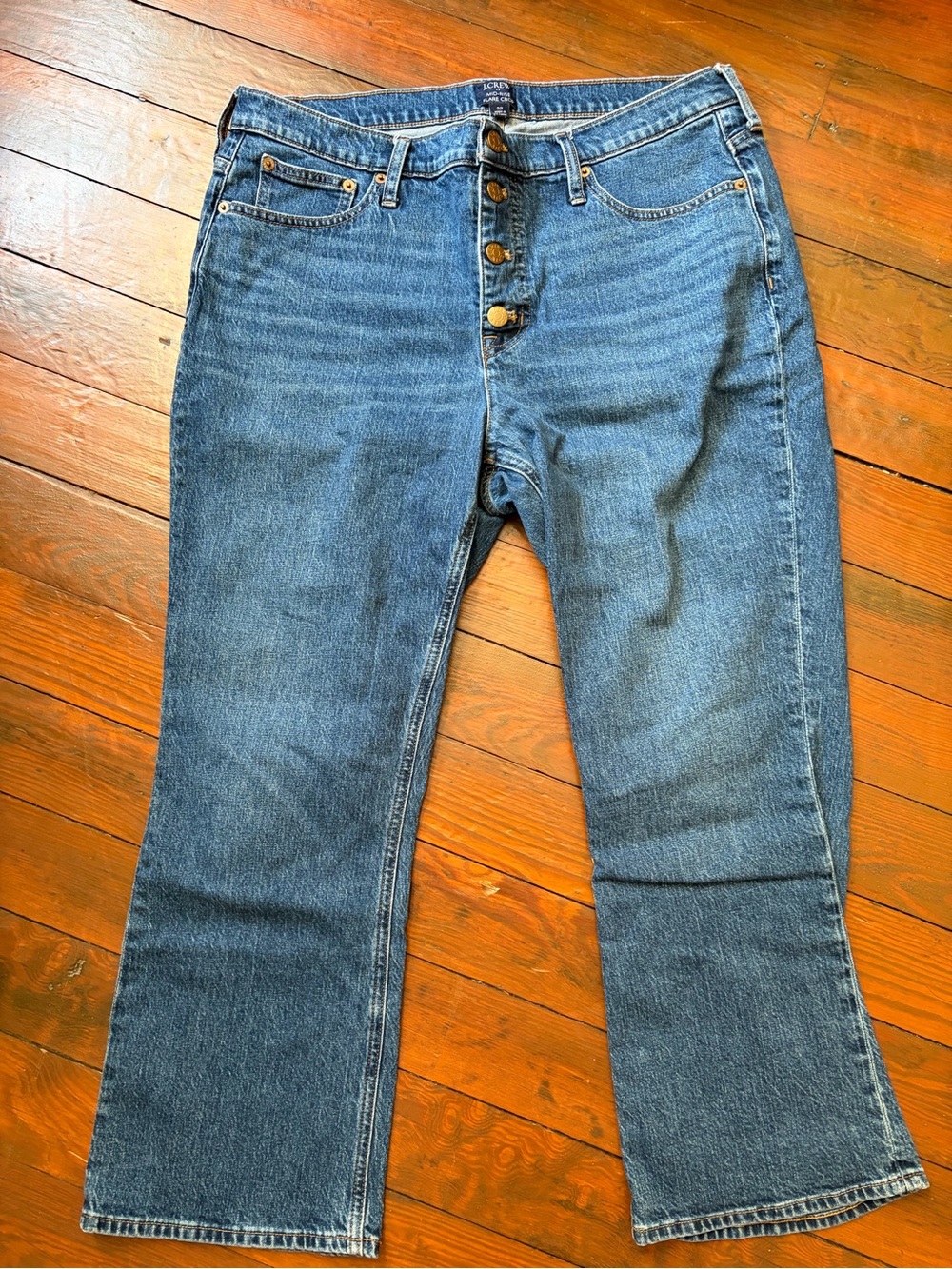 J. Crew Mid-Rise Flare Crop Button-Fly Denim Jeans Wash Blue Size 32